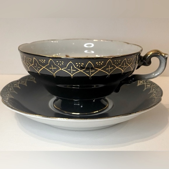 Vintage Teacup Black Nippon Yoko Boeki Japan, Gold Handpainted Lusterware Tea - Picture 6 of 13